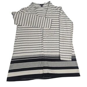 J. Jill Wearever Striped Open Front Cardigan Navy White PM Classic Lightweight